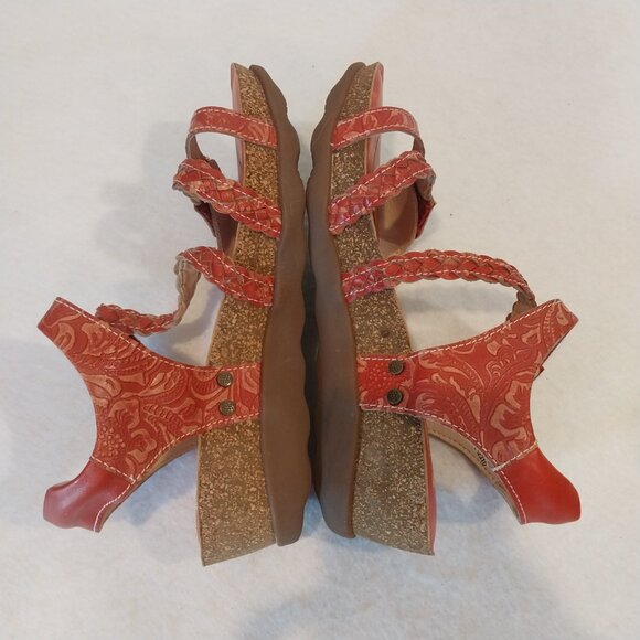 L'Artiste Spring Step Sandals Womens 7.5 Red Leather EU 38 Wedge Comfort Casual. - Picture 6 of 12
